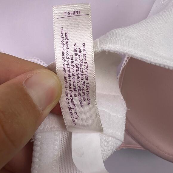 Cacique, Lace T-Shirt Bra, White Nude, Nylon Spandex Underwire Lightly Lined 42D - Picture 11 of 11